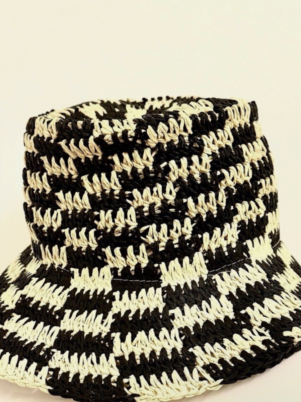 ZARA Black & Natural Woven Straw Bucket Hat